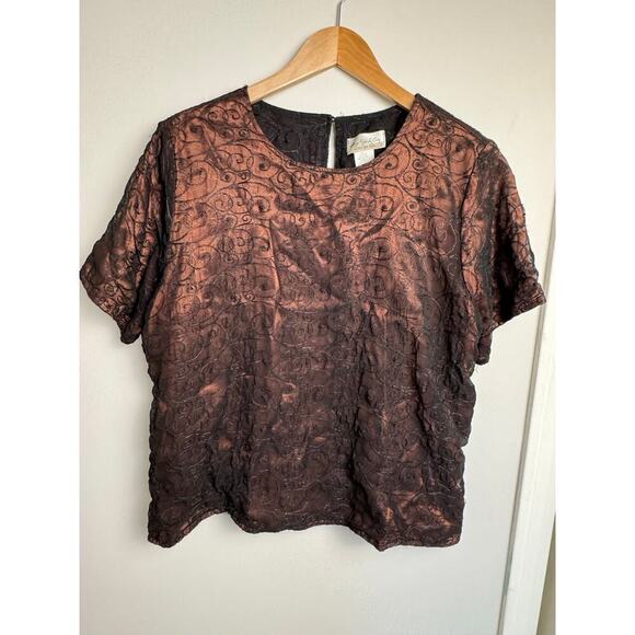 Vintage New York City Design Co Woman's 1X Copper Sheer Black Embroidered Blouse - Picture 2 of 8